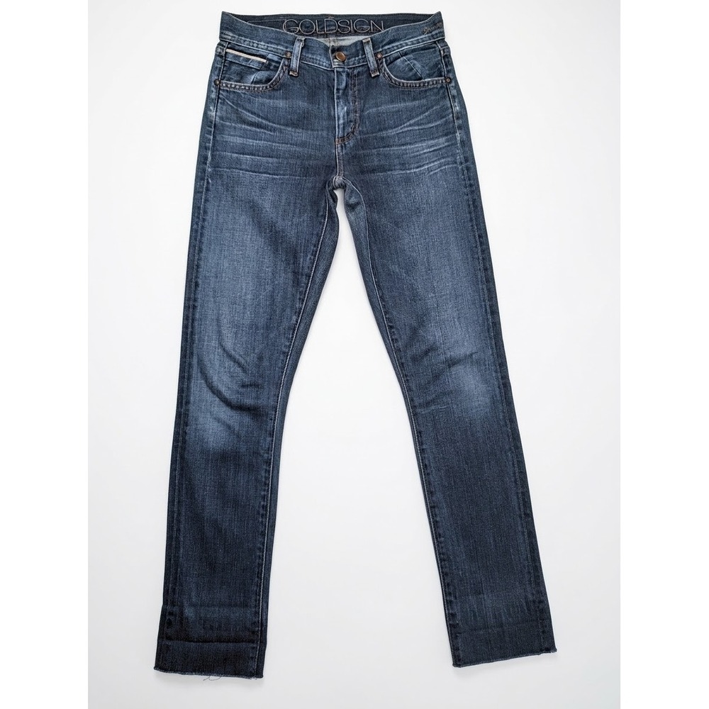 Goldsign Selvedge Jeans Womens 28 Made USA Dark Wash Raw Hem Y2K Premium Denim